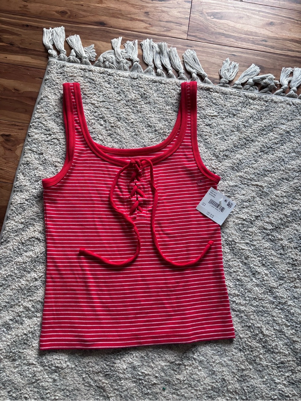 AE Red Striped Lace-Up Tank Top - Women's